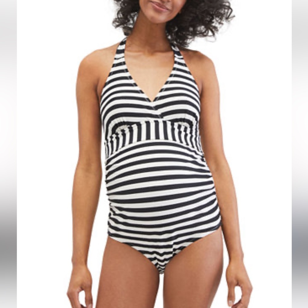 Beach Bump Striped Halter One Piece Maternity Sz S M